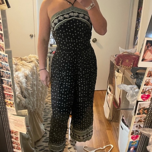 Vince Pants - Vince cammuto halter bandana and paisley jumpsuit relaxed fit black & green